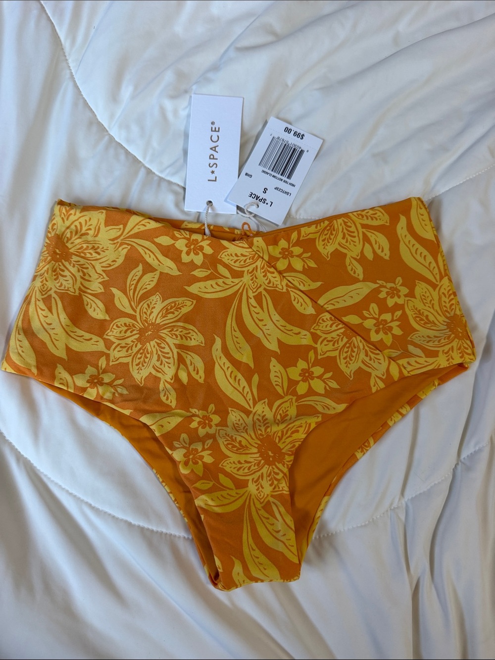 l*space Floral High-Waist Bikini Bottom in Mustard and Light Yellow Small